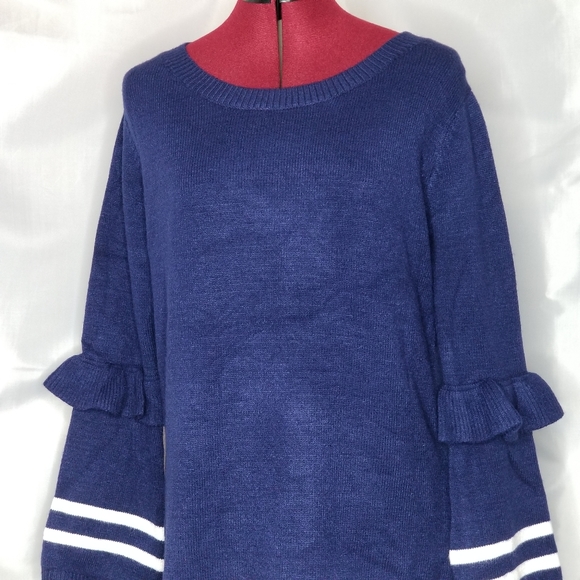 Navy Ruffle Sleeve Sweater top - Picture 7 of 8